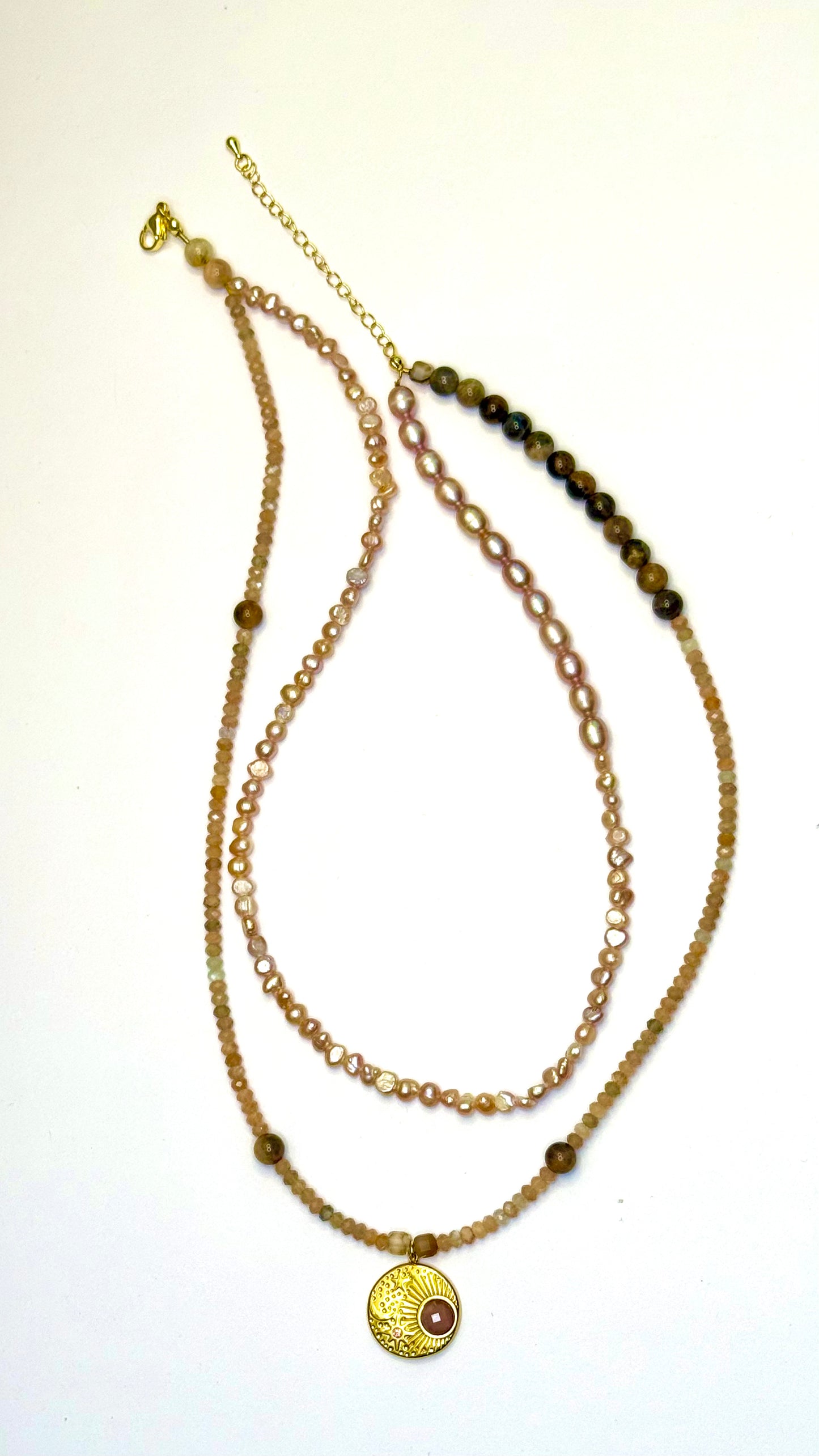 Blush Pearl Layered Necklace – Freshwater Pearls & Natural Gemstones