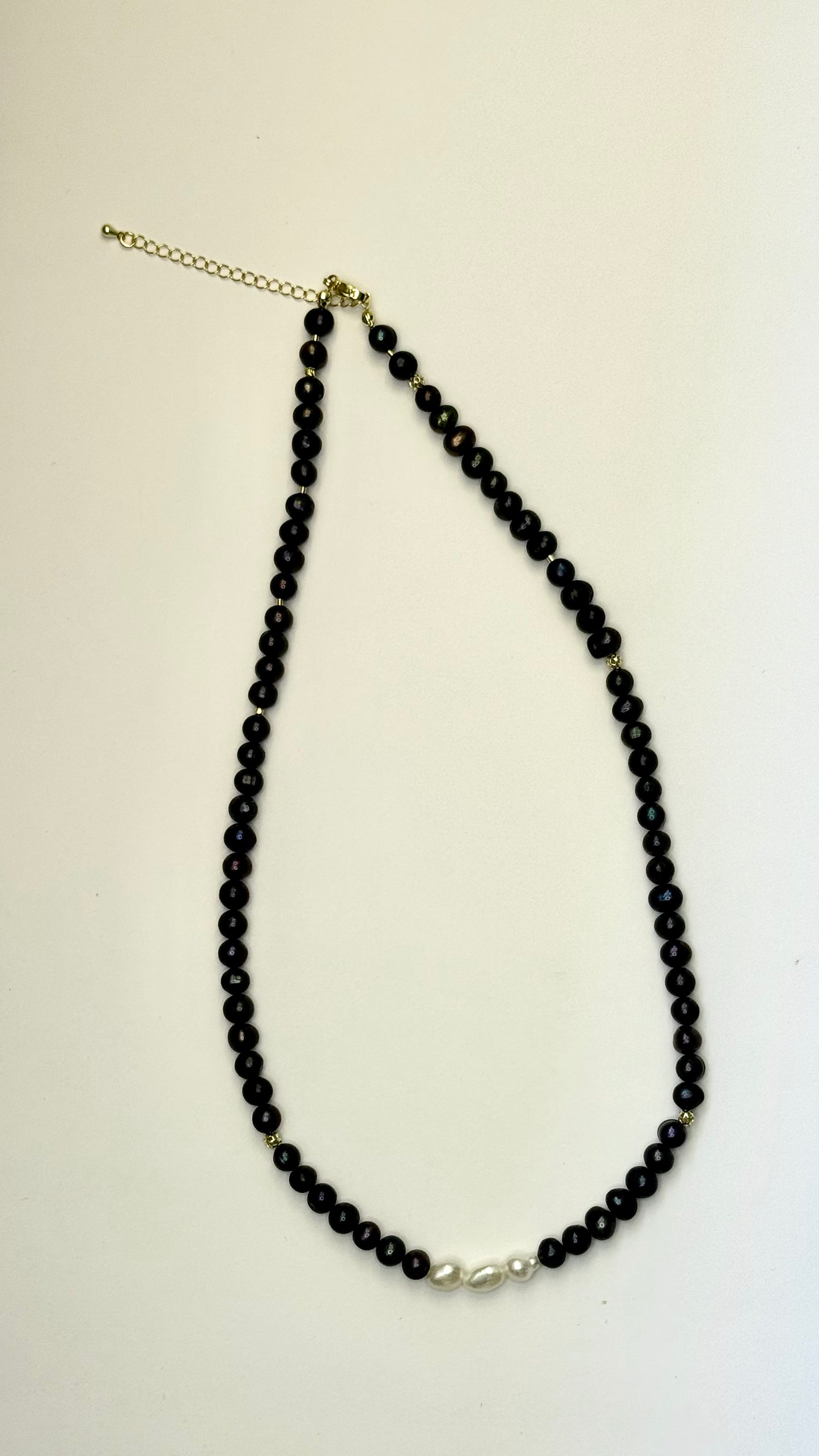 Nora Pearl Necklace – Black Pearls, Freshwater Pearl Accent & Gold Details