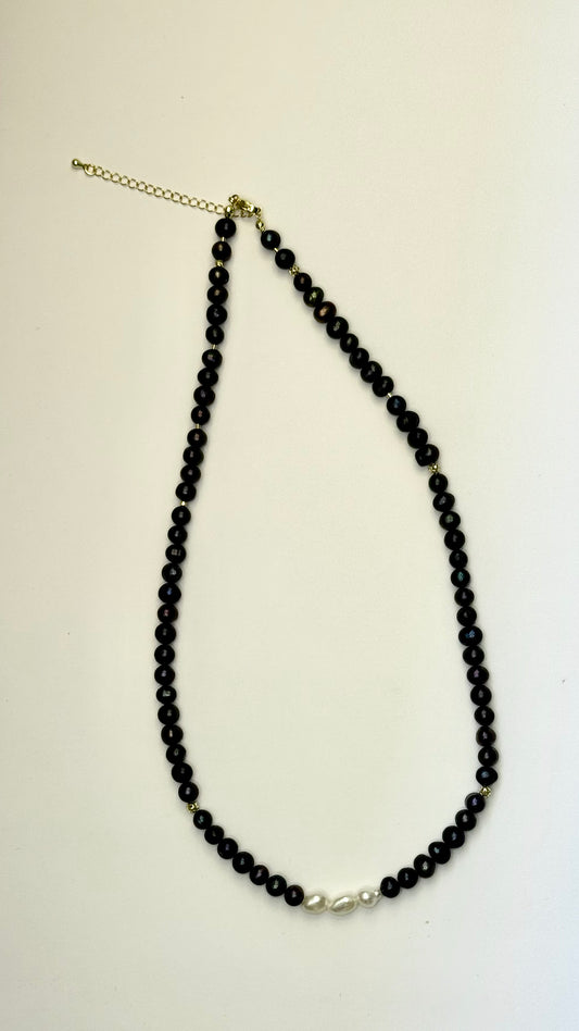 Nora Pearl Necklace – Black Pearls, Freshwater Pearl Accent & Gold Details